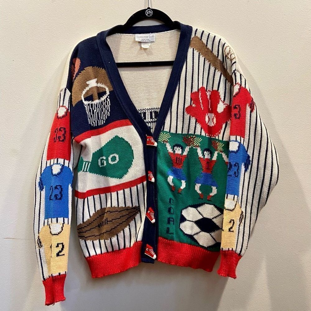 Vintage Ugly Sweater Game Day, Fall, Funky Tailgate, Teacher Knit All Over Print - Picture 4 of 11